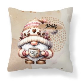   Névvel kérhető kávés manó - Előbb a kávét mintás párna