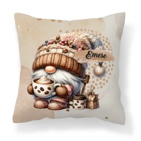 Névvel kérhető - Cappucino kávés manó mintás párna