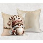 Névvel kérhető - Nagy bögrés kávés manó mintás párna