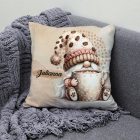 Névvel kérhető - Nagy bögrés kávés manó mintás párna