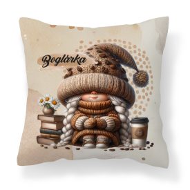   Névvel kérhető - Könyvmoly kávés manó lány mintás párna
