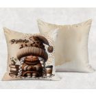 Névvel kérhető - Könyvmoly kávés manó lány mintás párna