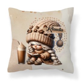   Névvel kérhető kávés manó lány - Kávé és könyv mintás párna