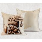 Névvel kérhető kávés manó lány - Kávé és könyv mintás párna