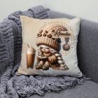 Névvel kérhető kávés manó lány - Kávé és könyv mintás párna