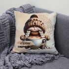 Névvel kérhető kávés manó lány - Imádom a kávét mintás párna