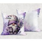 Névvel kérhető - Levendulás manó ajándékkal mintás párna