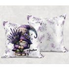 Névvel kérhető - Levendulás manó egy csokorral mintás párna