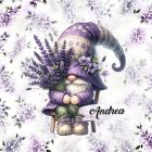 Névvel kérhető - Levendulás manó egy csokorral mintás párna