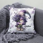 Névvel kérhető - Levendulás manó egy csokorral mintás párna