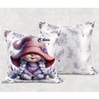Névvel kérhető - Kalapos levendulás manólány mintás párna