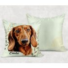 Névvel kérhető - Barna tacskó portré mintás párna