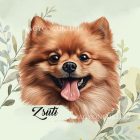 Névvel kérhető - Barna pomerániai törpespicc portré mintás párna