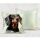 Névvel kérhető - Fekete tacskó portré mintás párna