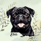 Névvel kérhető - Fekete mopsz portré mintás párna