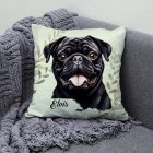 Névvel kérhető - Fekete mopsz portré mintás párna
