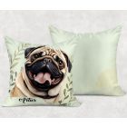 Névvel kérhető - Barna mopsz portré mintás párna