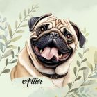 Névvel kérhető - Barna mopsz portré mintás párna