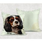 Névvel kérhető - Trikolor Cavalier King Charles spániel portré mintás párna