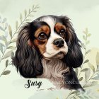 Névvel kérhető - Trikolor Cavalier King Charles spániel portré mintás párna