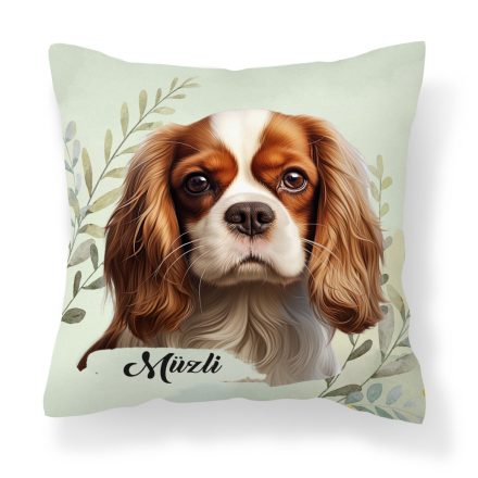 Névvel kérhető - Vörös Cavalier King Charles spániel portré mintás párna