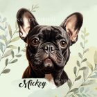 Névvel kérhető - Fekete francia bulldog portré mintás párna