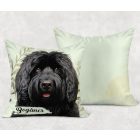Névvel kérhető - Fekete puli portré mintás párna