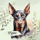 Névvel kérhető - Álló fülű Dobermann portré mintás párna