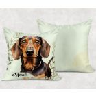Névvel kérhető - Barna rövidszőrű tacskó portré mintás párna