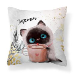Kérd a neveddel - Kávézós cicus mintás párna