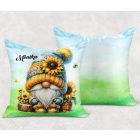 Névvel kérhető - Ülő napraforgós manó mintás párna