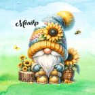 Névvel kérhető - Ülő napraforgós manó mintás párna