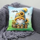 Névvel kérhető - Ülő napraforgós manó mintás párna