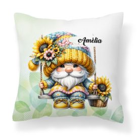   Névvel kérhető - Szép szemű hintázó napraforgós manó mintás párna