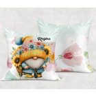 Névvel kérhető - Kerékpáros napraforgós manó mintás párna