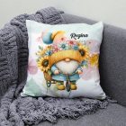 Névvel kérhető - Kerékpáros napraforgós manó mintás párna