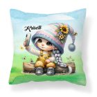 Névvel kérhető - Selfie napraforgós manó lány mintás párna