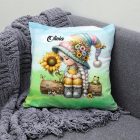 Névvel kérhető - Napraforgós manó lány cuki békával mintás párna