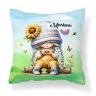 Névvel kérhető - Szívecskés napraforgós manó lány mintás párna