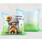 Névvel kérhető - Szívecskés napraforgós manó lány mintás párna