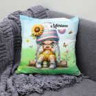 Névvel kérhető - Szívecskés napraforgós manó lány mintás párna