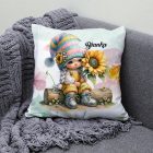 Névvel kérhető - A legcukibb napraforgós manó lány mintás párna