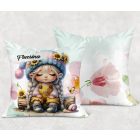 Névvel kérhető - Cuki csigás napraforgós manó lány mintás párna