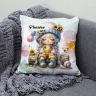 Névvel kérhető - Cuki csigás napraforgós manó lány mintás párna