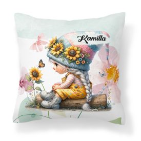   Névvel kérhető - Pillangós napraforgós manó lány mintás párna