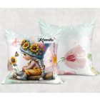 Névvel kérhető - Pillangós napraforgós manó lány mintás párna