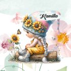 Névvel kérhető - Pillangós napraforgós manó lány mintás párna