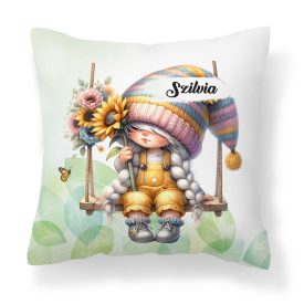   Névvel kérhető - Hintázós napraforgós manó lány mintás párna