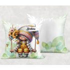 Névvel kérhető - Hintázós napraforgós manó lány mintás párna