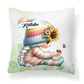   Névvel kérhető - Katicás napraforgós manó lány mintás párna